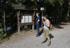 Wanderurlaub im Harz – Paar informiert sich an Infotafel im Wald nahe der Ferienwohnung Meisdorf