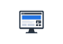 Ein Computermonitor mit einer Webseite, die einen blauen Header, Textzeilen und ein Bildsymbol anzeigt.