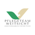 Logo "PFLEGETEAM WEITSICHT UNSER RUNDUMBLICK FÜR IHRE PFLEGE" mit einem stilisierten Vogel in Grün und Beige.