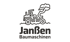 Ein schwarzes Logo mit Bagger, der Erde schaufelt, darüber der Text "Janßen Baumaschinen".