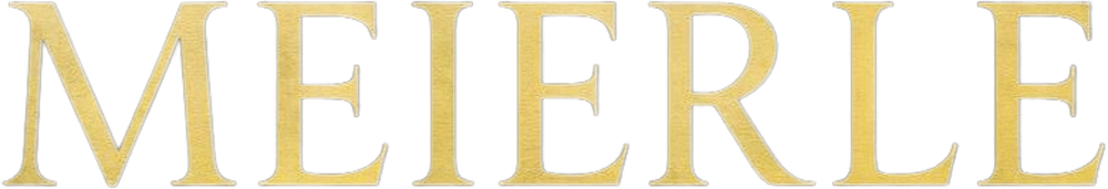 MEIERLE in goldener Schrift auf schwarzem Hintergrund.