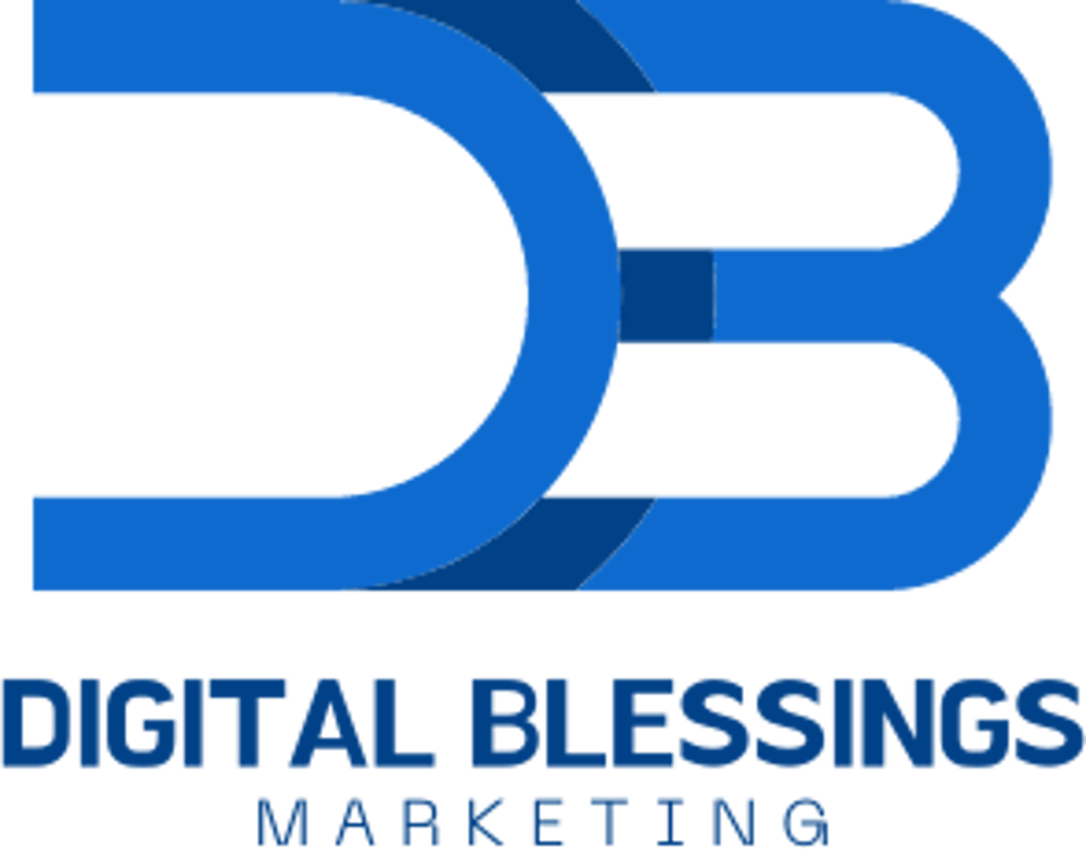 Blaues Logo "DB" über "DIGITAL BLESSINGS MARKETING".