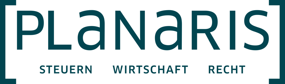 Logo mit dem Text "PLANARIS" in Blaugrün auf grünem Hintergrund, darunter "STEUERN WIRTSCHAFT RECHT".