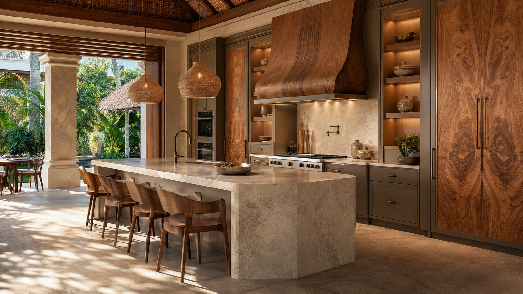 Concepto arquitectónico de cocina en madera jaspeada de autor