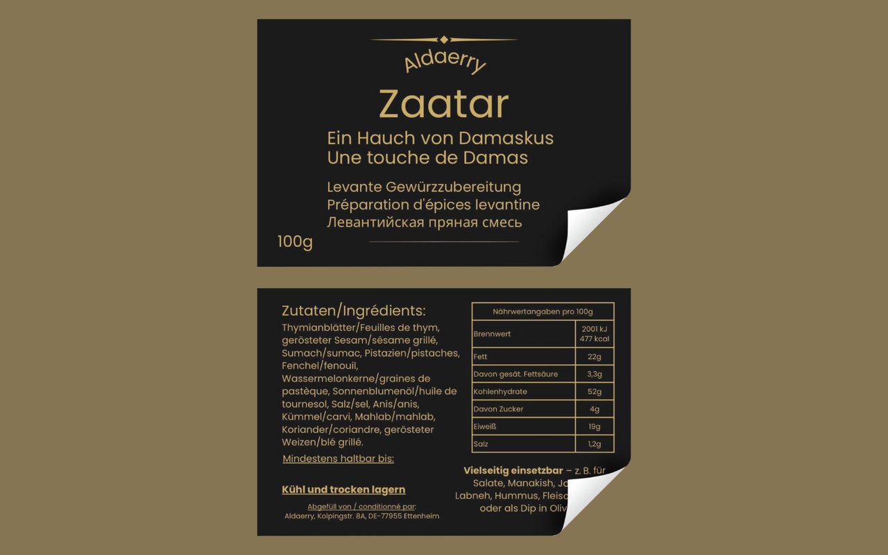 Aldaerry Produktetiketten