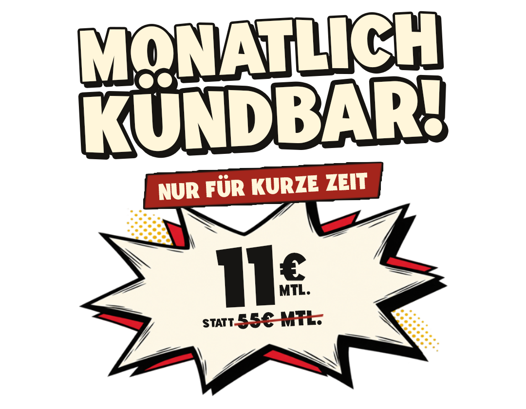 Black Friday Deal: Monatlich kündbar, nur für kurze Zeit, 11€ statt 55€