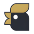 Stilisiertes schwarzes Hühnerkopf-Logo mit goldenem Kamm und weißem Auge.
