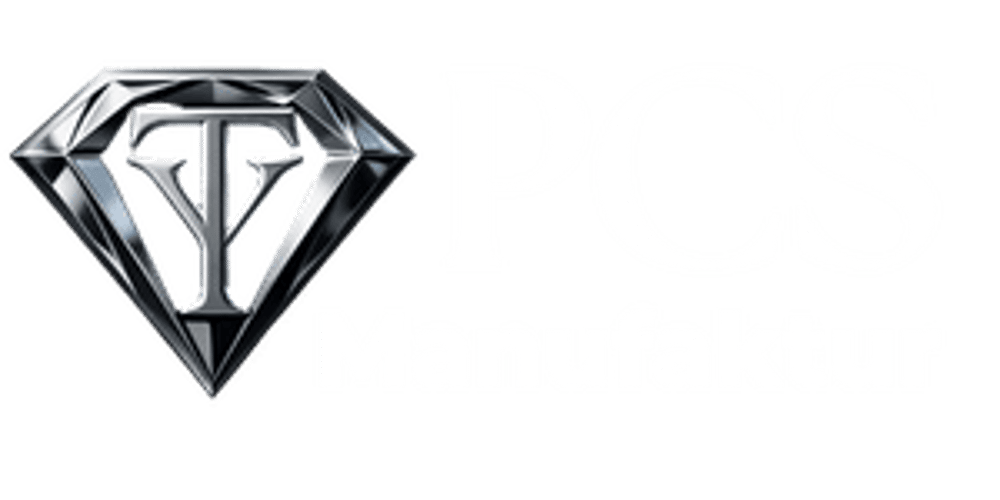 PCS Manufaktur Logo: Silberner Diamant mit Buchstaben "TY", daneben weißer Text "PCS Manufaktur".