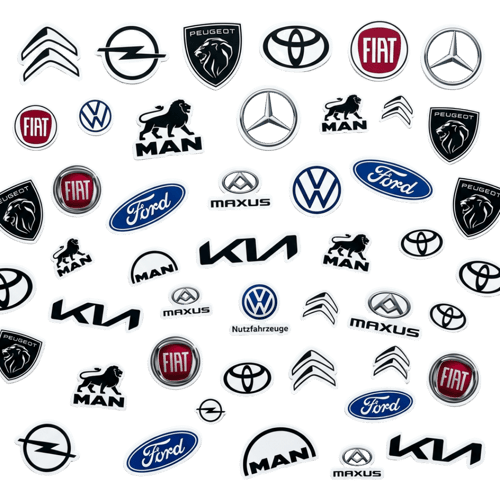 Logos aller Marken mit Elektrofahrzeugen