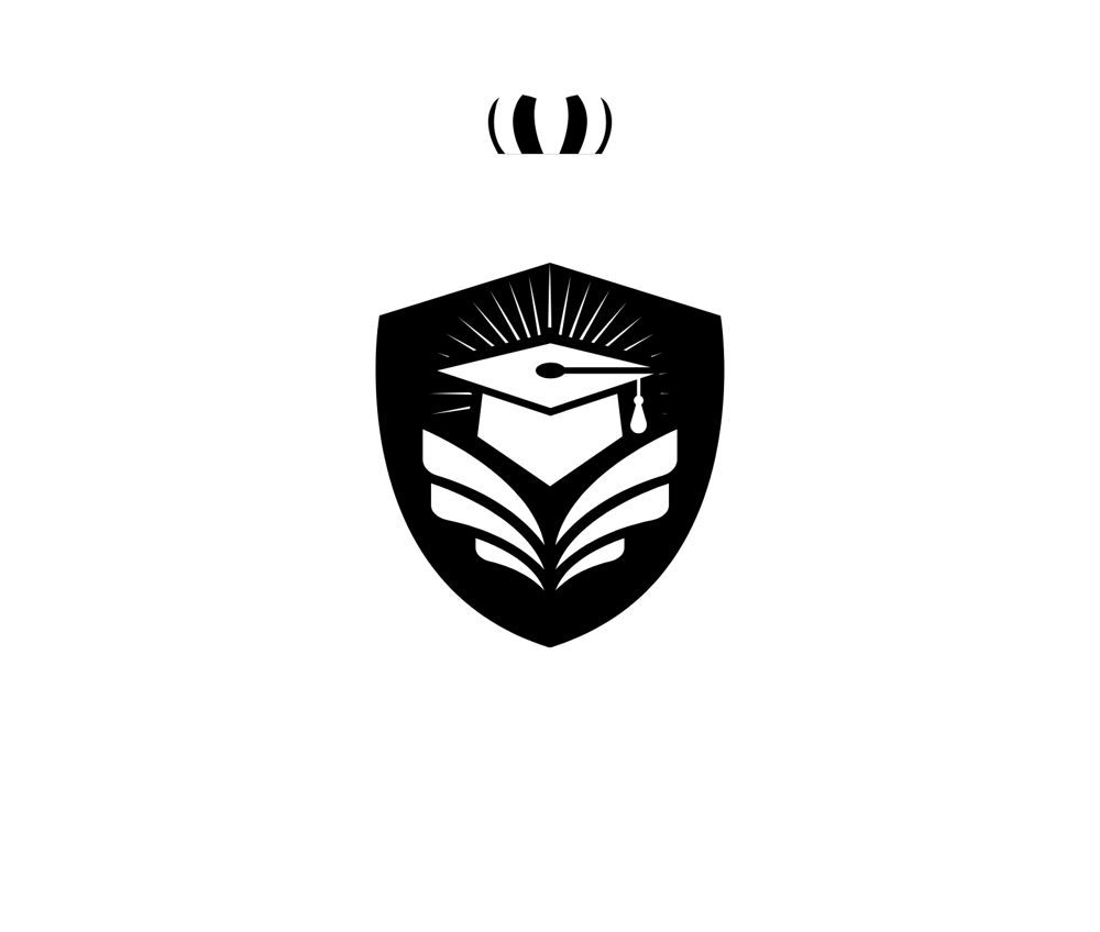 Logo der Sales Academy Melis Dag: Schwarzes Schild mit Abschlusskappe und Buch, umgeben von Lorbeerzweigen und Krone.