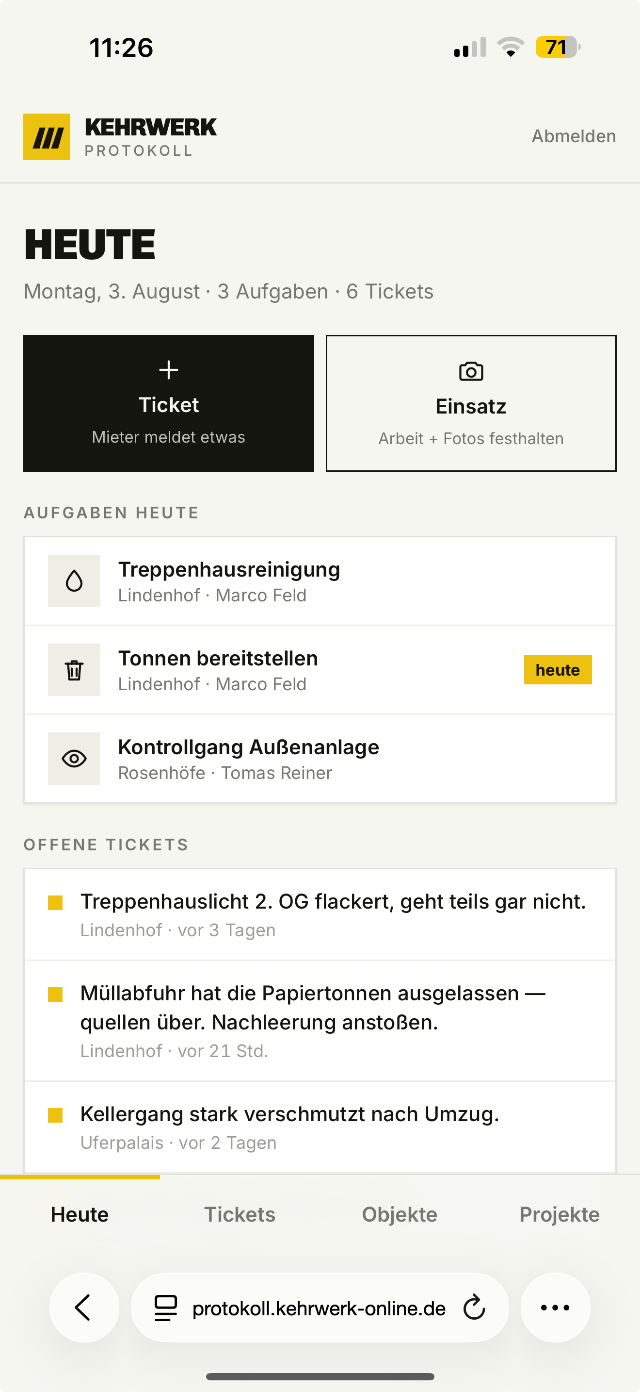 Kehrwerk Protokoll — Heute