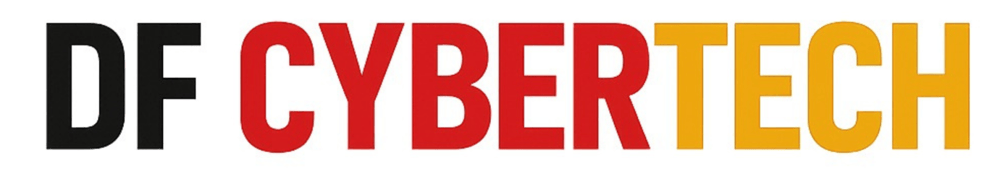 Logo: "DF CYBER SECURITY" in Schwarz, Rot und Gold auf grünem Hintergrund.
