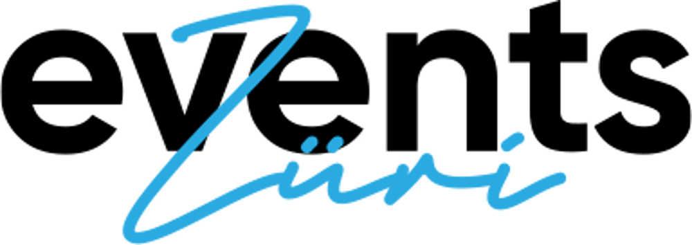 Schwarzer Text "events" mit blauem, handschriftlichem Text "Züri" darüber.