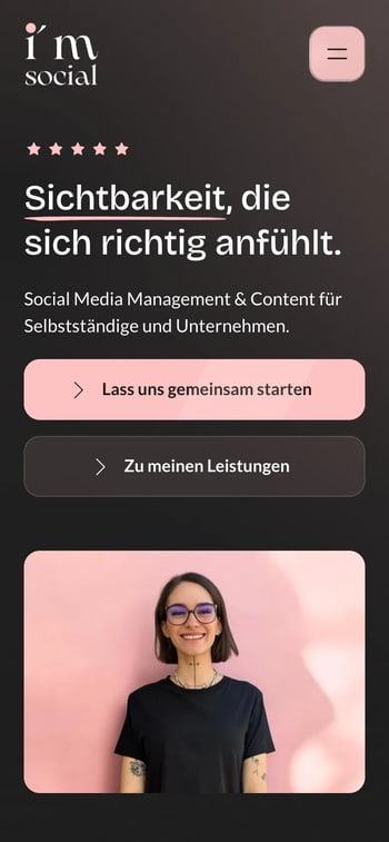 Website von i'm social in der Handy-Ansicht