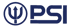 Blaues PSI-Logo mit einem Kreis, der einen Dreizack und einen Pfeil nach oben links zeigt.