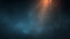 Dark blue background with a bright orange light beam and scattered glowing particles from the top right.