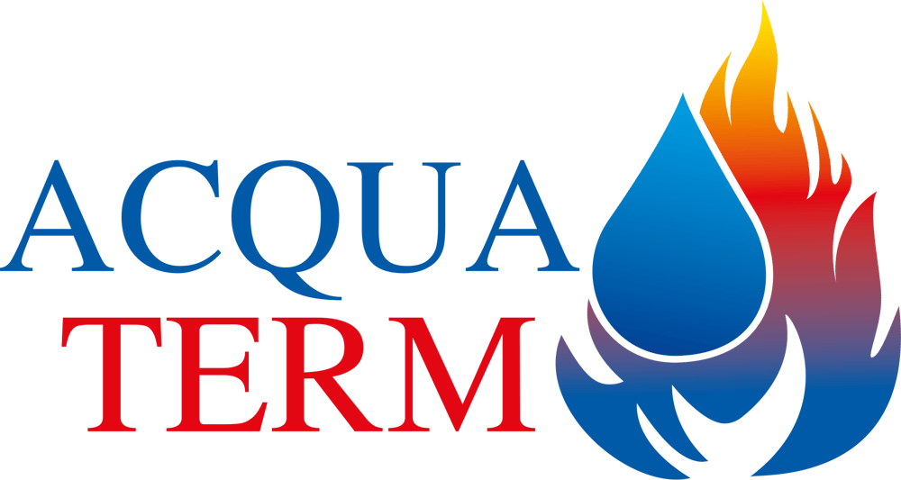 ACQUA TERM Logo mit blauem Tropfen und roter, oranger Flamme.