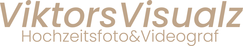 Viktor's Visualz Hochzeitsfoto & Videograf in beiger Schrift auf dunkelgrünem Hintergrund.