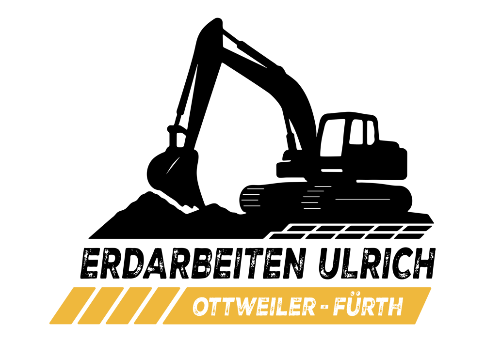 Logo von Erdarbeiten Ulrich mit einem Bagger-Symbol, darunter der Schriftzug ‚Erdarbeiten Ulrich‘ und darunter der Zusatz ‚Ottweiler Fürtht‘.