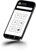 Schwarzes Smartphone mit weißer App-Oberfläche, die "Mr.Connect All in One App" zeigt.