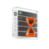 Eine orangefarbene Sanduhr vor einem Menü mit Symbolen für E-Mail, WhatsApp und Gmail auf schwarzem Hintergrund.