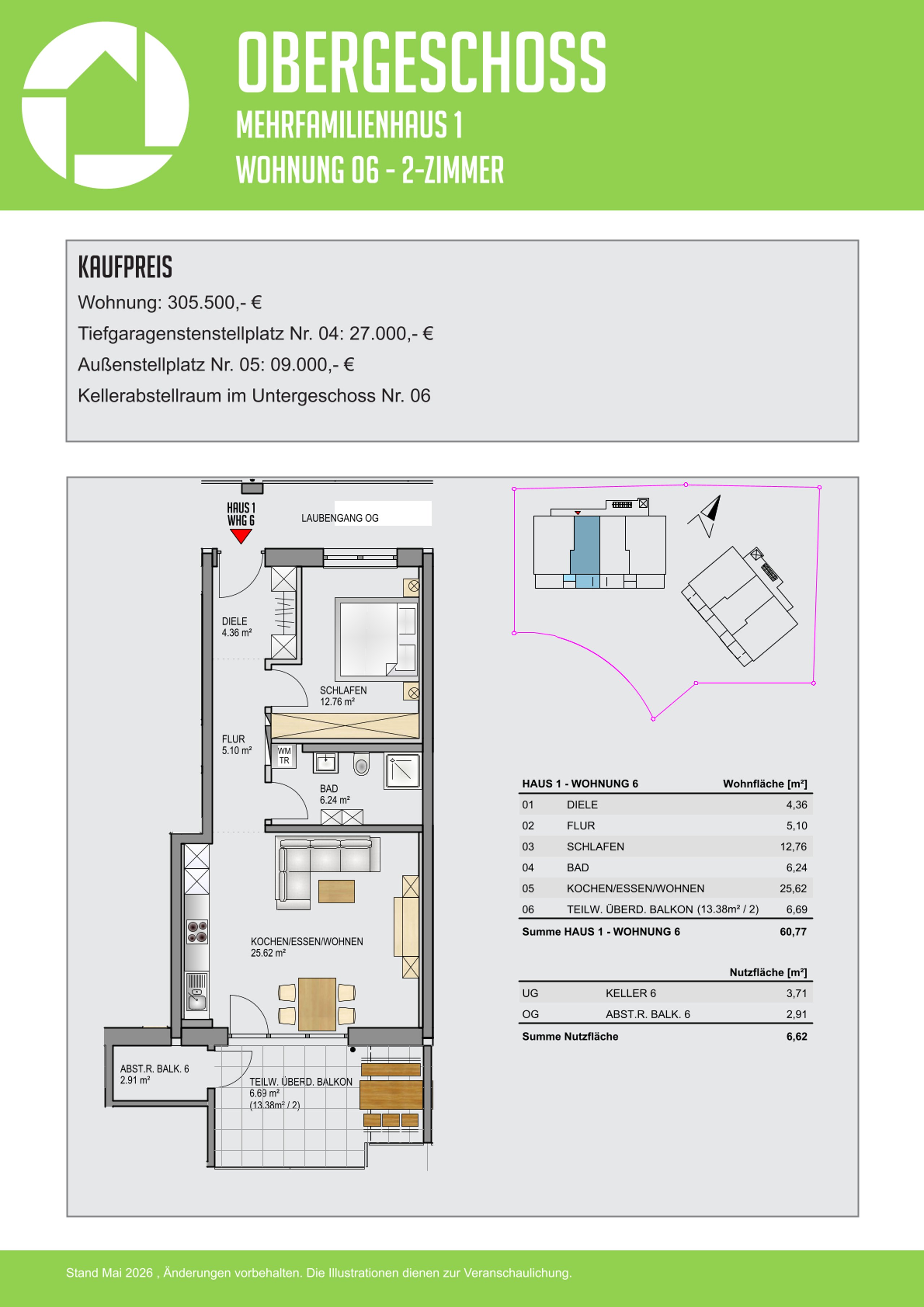 Grundriss Haus 1, Wohnung 6, Färberbrühl Mietingen