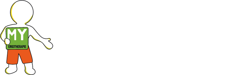 Logo der Ergotherapie Yvonne Morgenstern mit einer weißen Figur, die ein grünes Schild mit der Aufschrift MY hält.