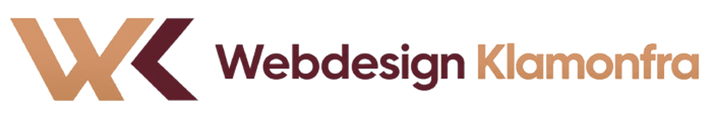 Logo mit großen "WK"-Buchstaben und dem Text "Webdesign Klamonfra" in Braun- und Orangetönen.