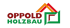 Logo Oppold Holzbau mit stilisiertem Hausdach in Orange und Rot sowie grünem Hausrahmen.