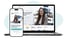Ein Smartphone und ein Laptop zeigen eine Webseite mit einem lächelnden Frauengesicht und Text "Jetzt Website online sichtbar machen, bevor das erste Geschäft beginnt."