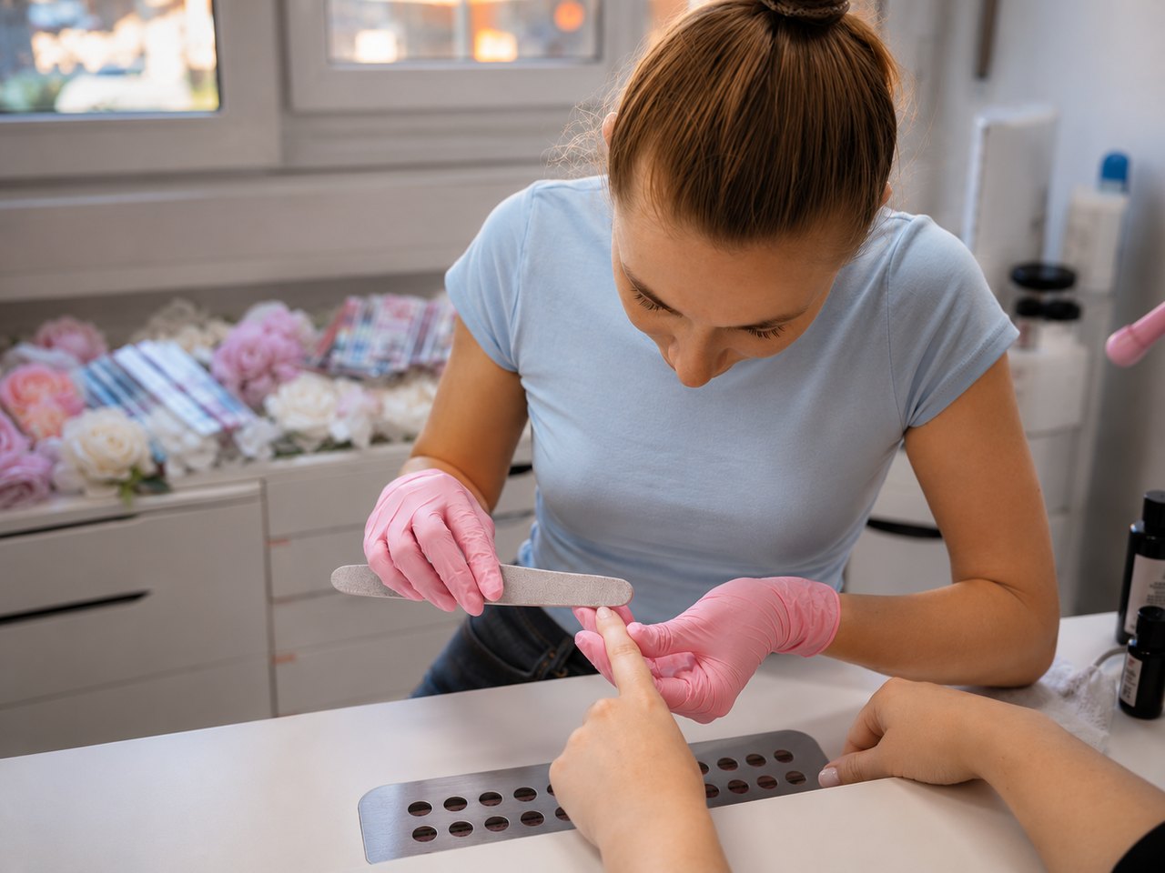 Hygienisch vorbereiteter Arbeitsplatz für Nagelpflege und Nageldesign bei SWON