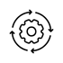 Zahnrad in der Mitte, umgeben von vier im Uhrzeigersinn angeordneten Pfeilen, die einen Kreislauf bilden.