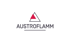 Logo von Austroflamm mit rotem und grauem Dreieck über dem Namen.