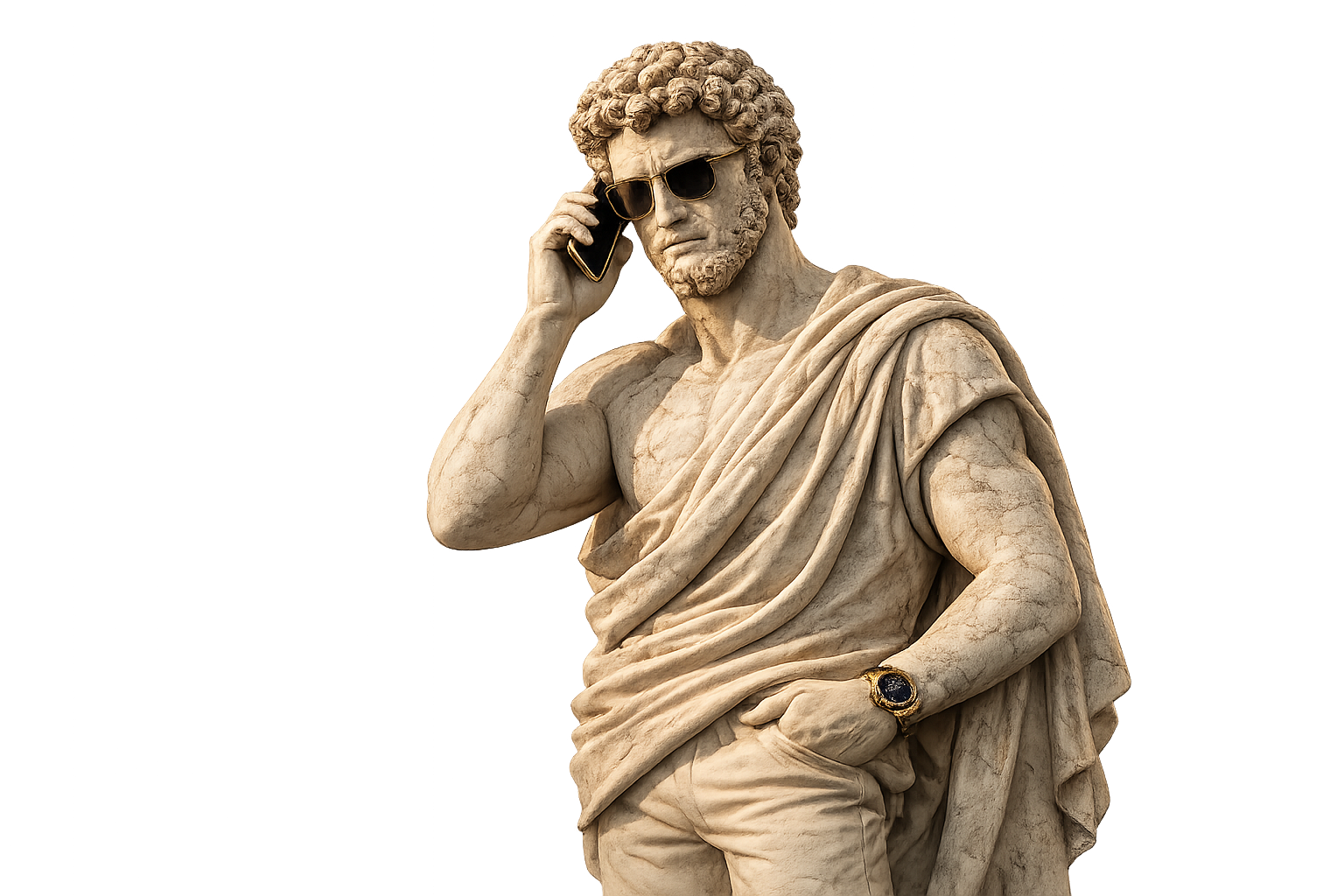 Marble statue closing a deal on the phone