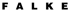Falke-Logo mit schwarzem Text auf dunkelgrünem Hintergrund.