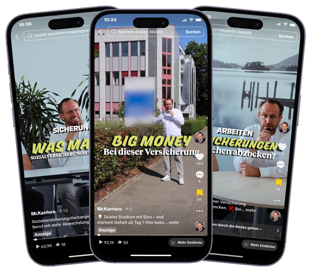 Drei Videos der BG ETEM Kampagne auf Smartphones