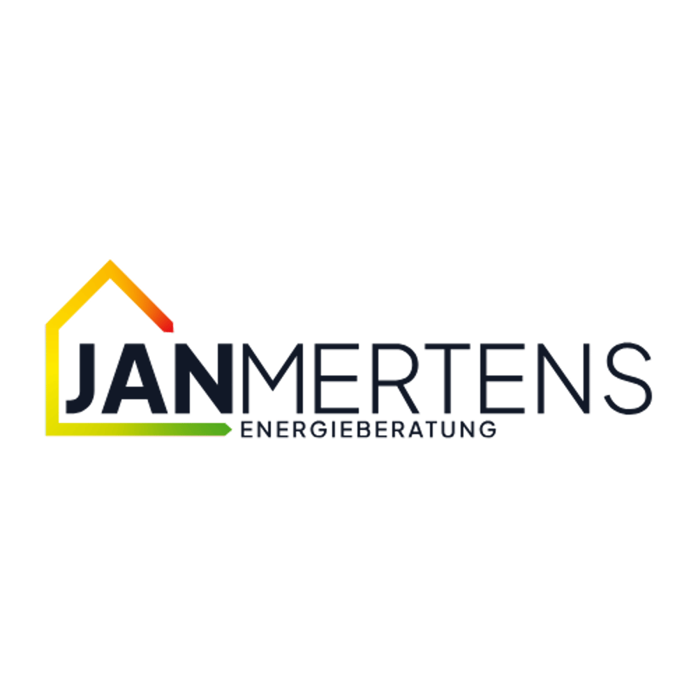 Jan Mertens Energieberatung Logo mit stilisiertem Haus und Farbverlauf.