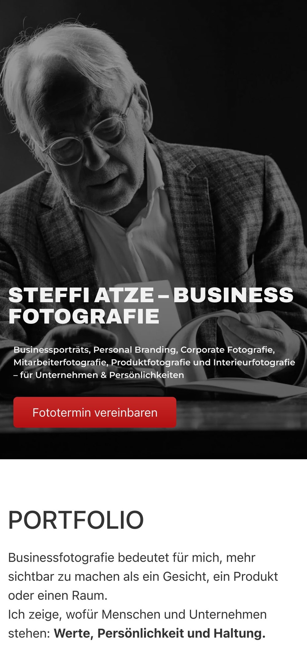 Startseite der Webseite der Businessfotografin Steffi Atze