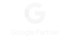 White Google Partner logo with large letter G above "Google Partner" text on a dark green background.