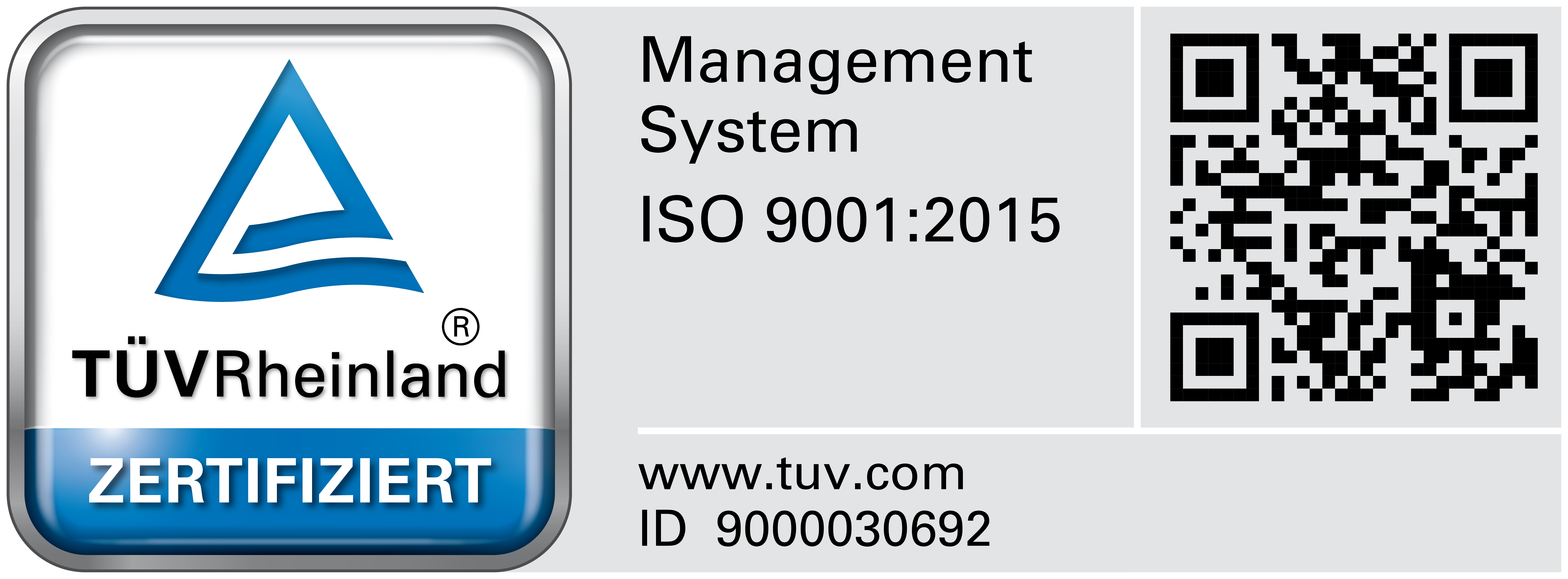TÜV Rheinland zertifiziert: Managementsystem ISO 9001:2015