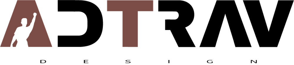 ADTRAV Design Logo mit einem stilisierten „A“ als Silhouette einer Person.