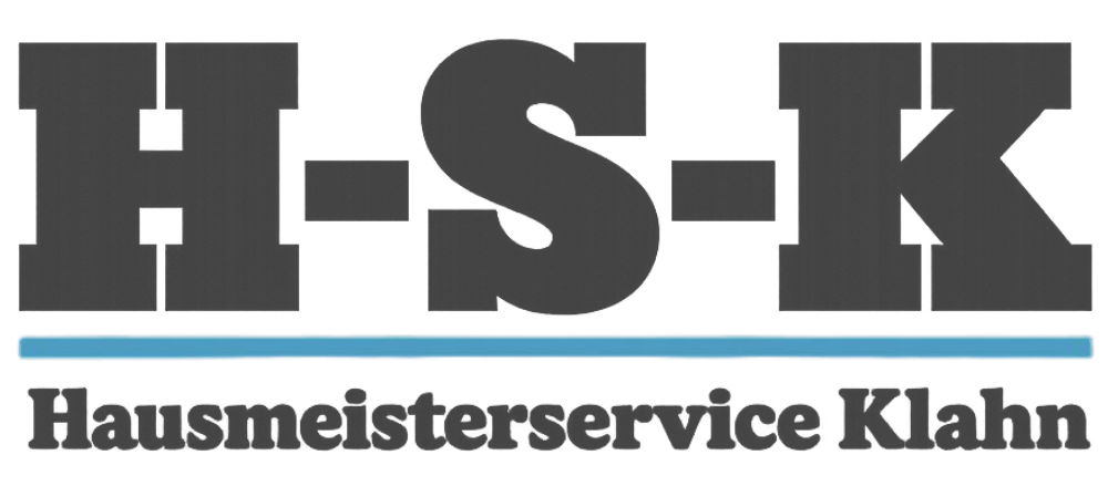 Logo: H-S-K Hausmeisterservice Klahn, mit einer blauen Linie unter den Initialen.