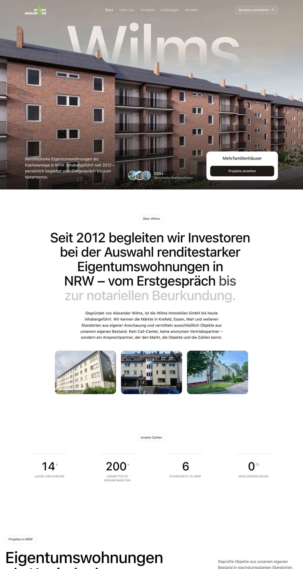 Wilms Immobilien website, first three screens