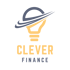 Gelbe Glühbirne mit einem geschwungenen, grauen Streifen und dem Text "CLEVER FINANCE".