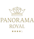 Goldenes Logo des Hotels Panorama Royal mit Krone und vier Sternen Superior auf schwarzem Hintergrund.