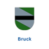 Wappen von Bruck mit grünem, grauem und schwarzem Dreieck, darunter der Text "Bruck".