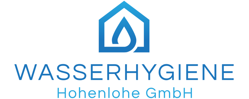 Wasserhygiene Hohenlohe GmbH Logo mit stilisiertem Haus und Wassertropfen.