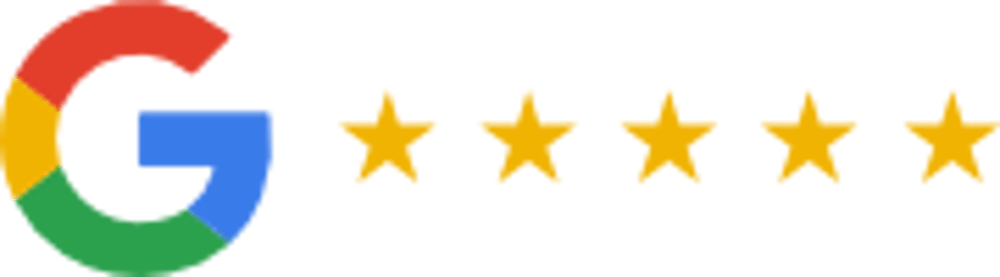 Wohnungssanierung. Mehrfarbiges Google Logo ,,G" mit 5 Sternen daneben.