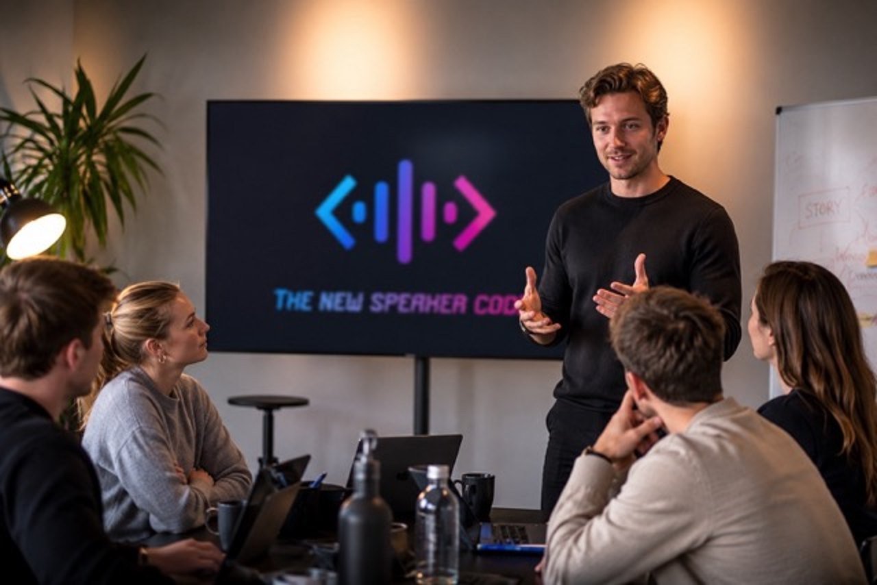 Tim Christopher Gasse präsentiert im Training The New Speaker Code vor Teilnehmenden