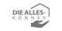 Grauer Text "DIE ALLES-KÖNNER" mit stilisiertem Haus und Hand auf grünem Hintergrund.